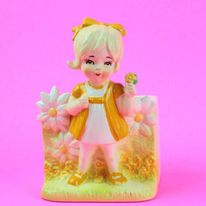 Inarco Japan Vase Yellow Flower Girl kitschy Vase mid Century kitsch Flower pot